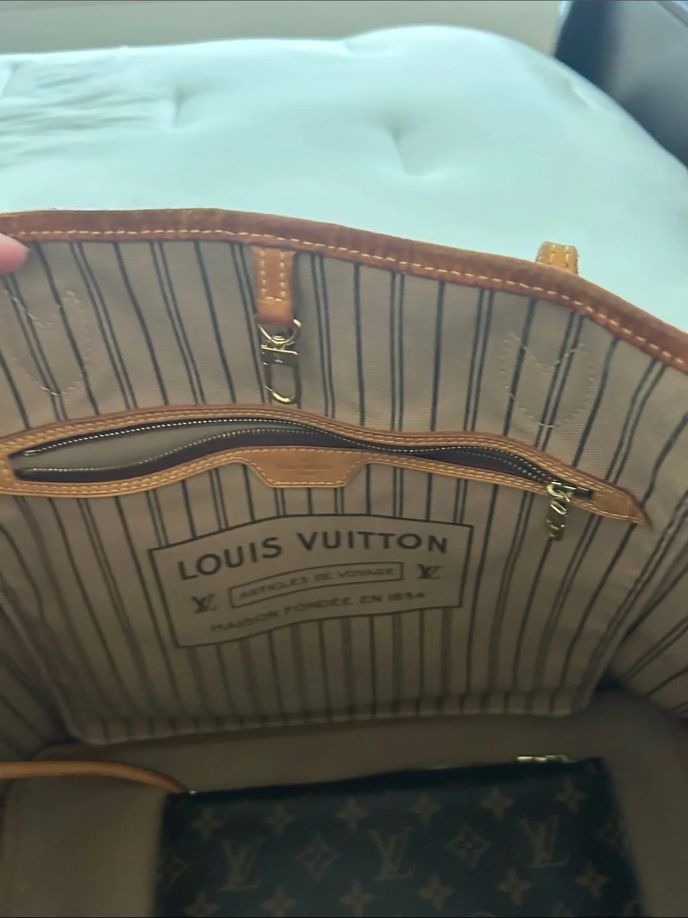 Authentic Louis Vuitton Monogram Tote Neverfull in Brown with Tan Trim